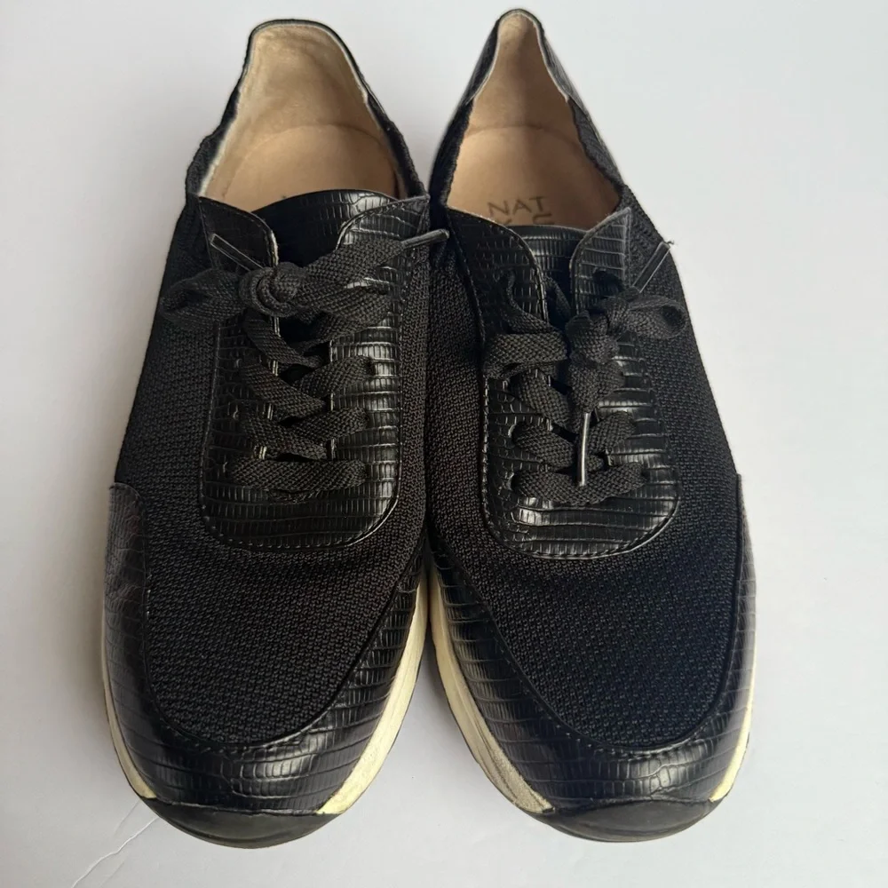 Naturalizer Womens Black Knit Faux Snake Skin Lace Up Sneakers Shoes
